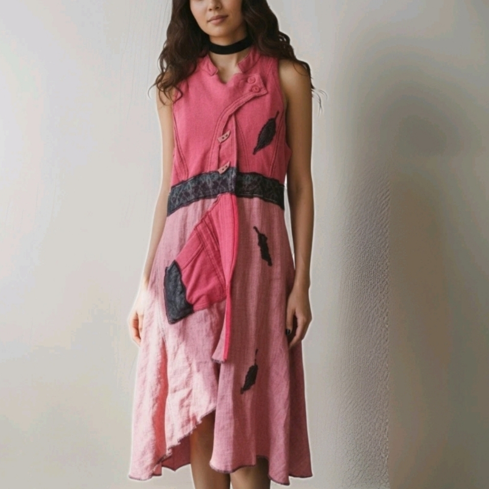 Broken Ghost Langenlook Long Vest‎ Asymmetrical Toggle Buttons Hippie Bohemian